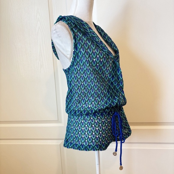 Luli Fama Hoodie Romper in Blue Kiss Peacock Pattern Women’s XSmall NWT - Picture 4 of 11